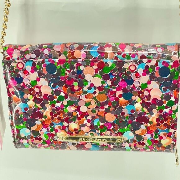 Betsey Johnson Womens Clutch Sling Bag Multicolor Gold Chain Bowknot Adjustable - Picture 4 of 15